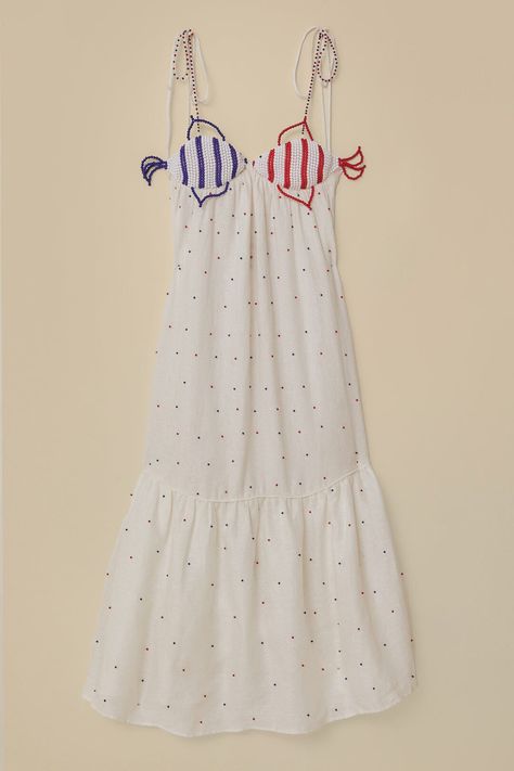 Adorn your summer with the White Beaded Fishes Sleeveless Maxi Dress, beautifully crafted with intricate beaded fish motifs in patriotic hues. This airy piece floats effortlessly with its tiered skirt, while delicate multicolored beading adds a playful touch. Its open back design is tied with charming tassel details, perfect for balmy evenings. Crafted from carefully selected materials, this dress is as gentle on the earth as it is on the skin.Composition 100% COTTONCare Instructions MACHINE WAS Farm Dresses, Farm Rio Dress, Fish Dress, Farm Dress, Fish Motif, Room Mom, Summer Swim, White Sleeveless, Southern Belle