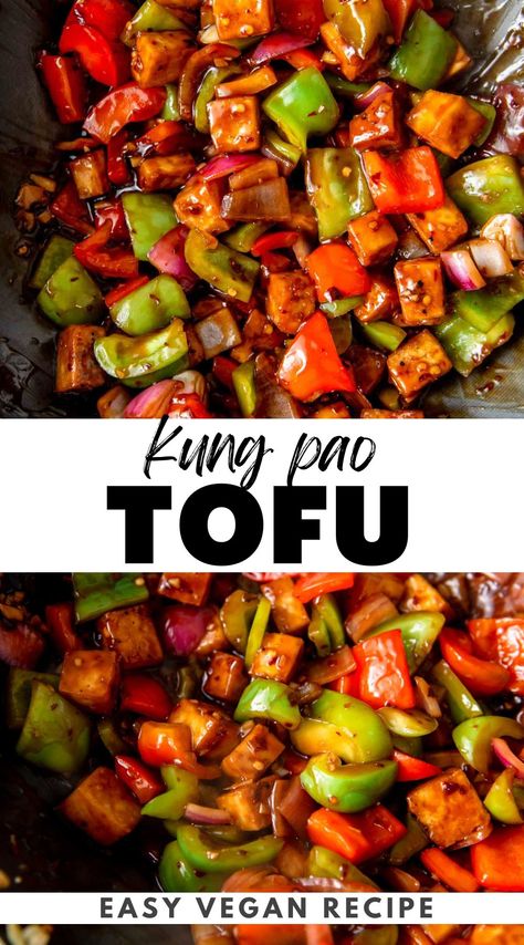 Easy Kung Pao Tofu Recipe Kung Pao Tofu Recipe, Vegan Kung Pao, Pao Recipe, Kung Pao Tofu, Serve Over Rice, Vegan Tofu, Tofu Recipe, Veggie Food, Vegan Beans