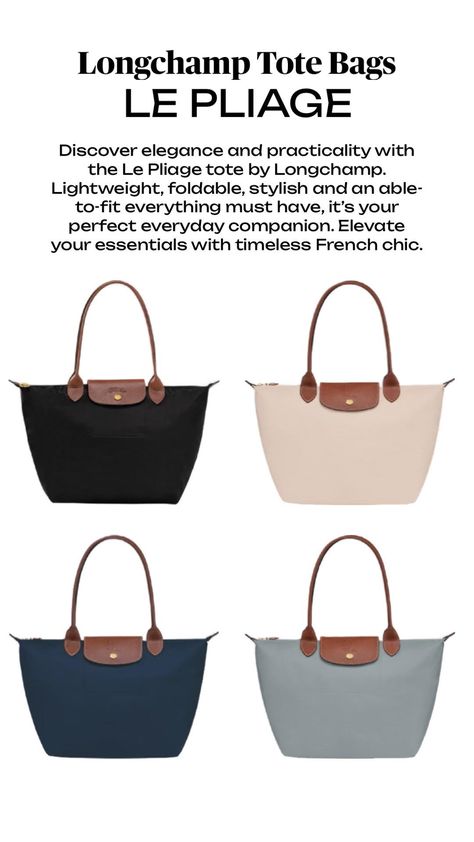 Elevate your style with the Le Pliage Longchamp Tote! This effortless chic and versatile bag is perfect for any occasion, from work to weekend getaways to school.  The Le Pliage Tote offers ample space, durability, and timeless design, making it your go-to solution for carrying all your books in style. Get yours now and experience everyday luxury. 👜✨ #LePliage #Longchamp #ToteBag #FashionEssentials #EverydayLuxury #ChicStyle #MustHaveBag #PracticalElegance #StyleSolution Longchamp Tote Bag, Longchamp Tote, Everyday Luxury, Weekend Bag, French Chic, Everyday Luxuries, Effortless Chic, Longchamp Le Pliage, Fashion Essentials