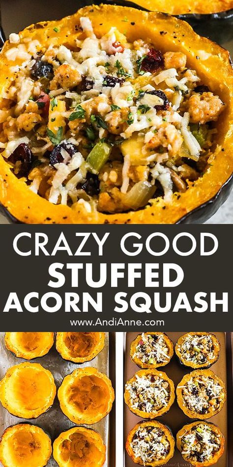 What a wonderful way to enjoy the Fall and Winter season! This stuffed acorn squash recipe is full of flavor and very filling.Acorn squash is roasted in the oven, then topped with a ground beef mixture that’s prepared in a frying pan. It’s scooped into the center of each squash, topped with grated parmesan cheese, and popped back in the oven for just a few more minutes. Stuffed Acorn Squash Ground Beef, Acorn Squash Hamburger Recipes, Carnival Acorn Squash Recipes, Baked Stuffed Squash Recipes, Acorn Squash Slow Cooker Recipes, Egg Corn Squash Recipes, Acorn Squash With Ground Beef, Acorn Squash Pot Pie, Acorn Squash And Ground Beef