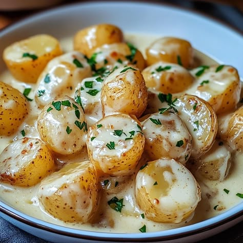 Creatives Cookery - Creamy Garlic Potatoes, Garlic Potatoes Recipe, Potato Sauce, Baby Potato Recipes, Best Cooking Oil, Creamy Garlic Sauce, Garlic Potatoes, Potato Recipes Side Dishes, Potato Sides