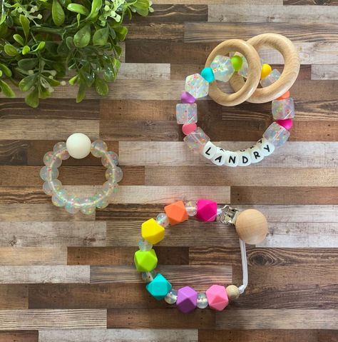 Silicon Beads, Bead Business, Wooden Baby Teether, Silicone Teething Beads, Beaded Pacifier Clip, Baby Gym Toys, Handmade Baby Items, Personalized Confetti, Beaded Designs