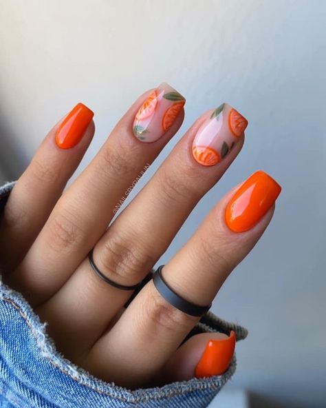 Fruit Nail Designs, Nail Polish Colors Summer, Fruit Nail Art, Orange Nail Designs, Summer Nail Polish, Watermelon Nails, Milky Nails, Nagel Tips, Orange Nails