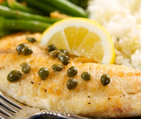 Tilapia Piccata Recipe, Striped Bass Recipe, Seafood Sauces, Lemon Caper Sauce, Piccata Recipe, Caper Sauce, Striped Bass, Fish Dinner, Lemon Sauce