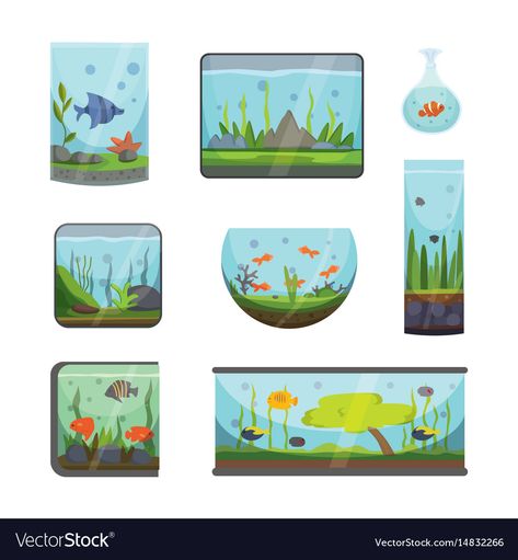 Fish Tank Cartoon, Fish Tank Illustration, Fish Tank Art, Aquarium Illustration, Fish Tank Drawing, Older Kids Crafts, Billy Collins, Fish Tank Themes, Glass Fish Bowl