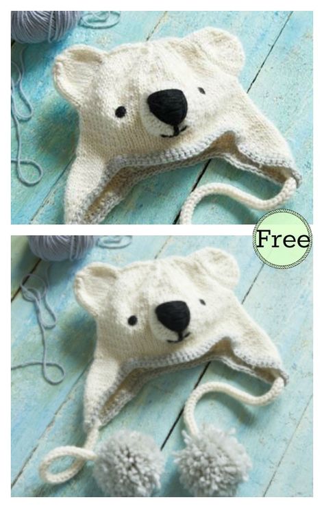 Polar Bear Hat, Bear Hat Pattern, Christmas Knitting Patterns, Animal Hats, Bear Hat, Crochet Baby Hats, Hat Knitting Patterns, Diy Knitting, Knitting For Kids