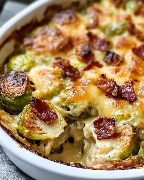 Cheesy Brussel Sprouts, Creamy Brussel Sprouts, Cheesy Brussels Sprouts, Brussel Sprout Casserole, Brussels Sprouts Gratin, Bacon Brussel Sprouts, Sprouts With Bacon, Holiday Side Dishes, Roasted Brussel Sprouts