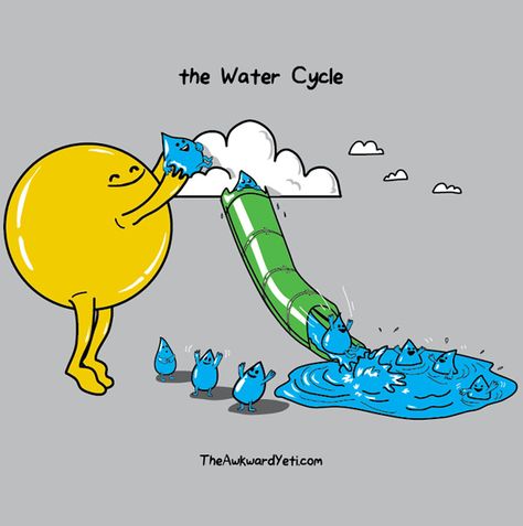 El ciclo del agua/The water cycle. As simple as that Awkward Yeti, The Awkward Yeti, رسم كاريكاتير, The Water Cycle, Water Cycle, Science Jokes, Science Humor, Dessin Adorable, Teaching Science