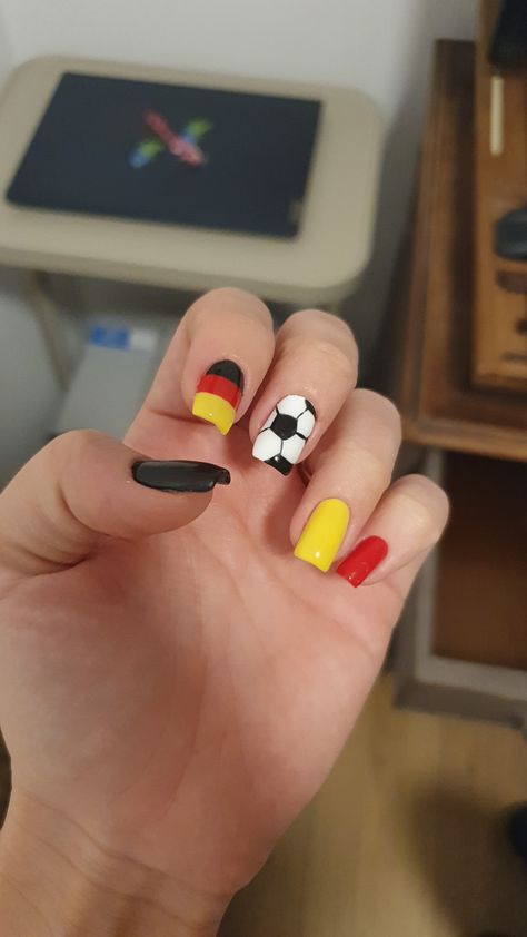 black red yellow football manicure germany world cup soccer Germany Nails Designs, Germany Nails, World Cup Nails, World Cup, Nail Designs, Germany, Collage, Nails, Pins