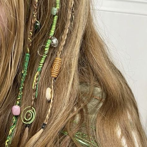 Hair Down With 2 Braids, Long Hair In Braids, Hairwraps Hairstyles, Atebas Hair, Hippie Hair Wraps, Hair Wrap Designs, Pride Hairstyles, Hair Wrap Ideas, Hair Braid Ideas