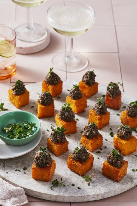 Mushroom Duxelle, Vegetarian Canapes, Summer Party Recipes, Instant Polenta, Crispy Polenta, Spicy Margaritas, Canapes Recipes, Salmon Tacos, Prawn Cocktail