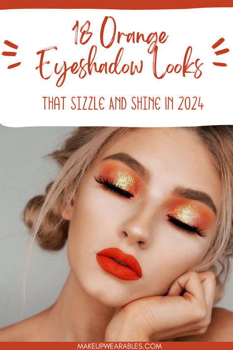 Orange Eyeshadow Looks Eye Makeup For Orange Hair, Orange Yellow Eyeshadow Looks, Cute Orange Makeup Looks, Orange Eyeshadow Makeup Looks, Orange Eye Shadow Looks, Orange Makeup Looks Halloween, Autumnal Makeup Looks, Thanksgiving Make Up, Orange Witch Makeup