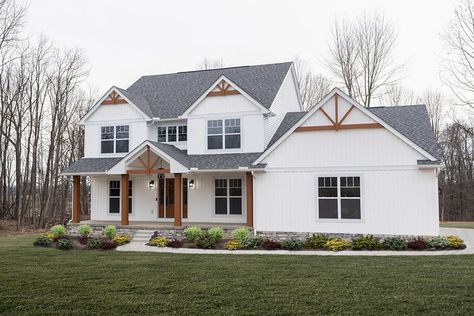 White Windows Exterior, White Vinyl Siding, Vinyl Siding House, Cedar Shingle Siding, Wayne Homes, Cedar Hill Farmhouse, White Siding, Home Exteriors, Shingle Siding