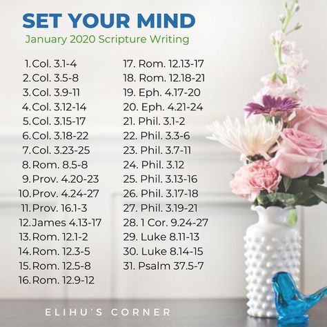 32 Likes, 0 Comments - Elihu's Corner (@elihuscorner) on Instagram: “2019 is almost over!  Many of us are making goals and plans for 2020 today. In all your planning…” January Bible Writing Plan, Daily Scripture Writing 2024, Scripture Writing Plans 2023, Scriptures On The Mind, Bible Writing Plan, January Scripture Writing, Scripture Plans, Bible Writing, Bible Plans