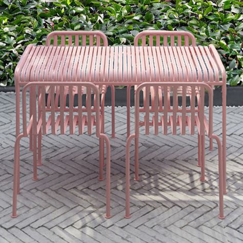 Hokku Designs Banham 4 - Person Rectangular Outdoor Dining Set | Wayfair Outdoor Dining Setting, Pink Outdoor Furniture, Outdoor Table Metal, Outdoor Metal Table, Metal Outdoor Table, Metal Outdoor Chairs, Outdoor Patio Set, Outdoor Tables And Chairs, Patio Bar Set