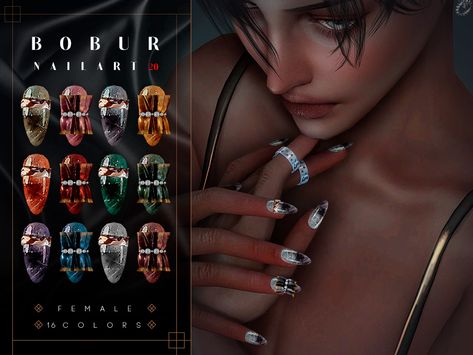 Nails With Accessories, Sims Nails, Nails With Pearls, Sims 4 Presets, Cc Nails, The Sims 4 Accessories, Chloe Nails, Sims 4 Nails, Hourglass Pendant