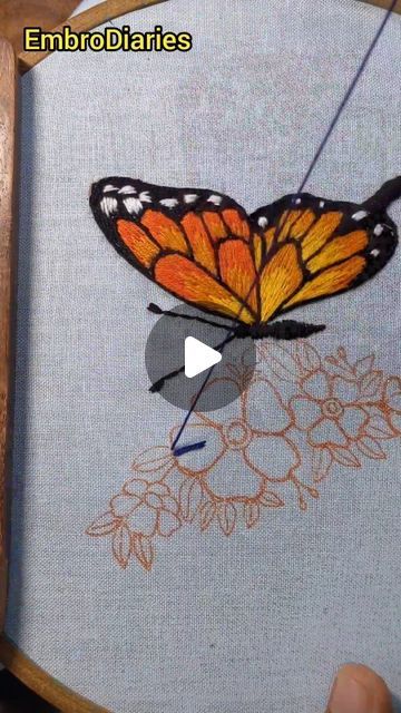 Embroidery Butterfly Easy, Embroidery Floral Patterns, Embroidery Designs Butterfly, Hand Embroidery Butterfly, Butterfly Embroidery Designs, Butterfly Embroidery Pattern, Embroidery Butterflies, Embroidery Butterfly, Floral Diy