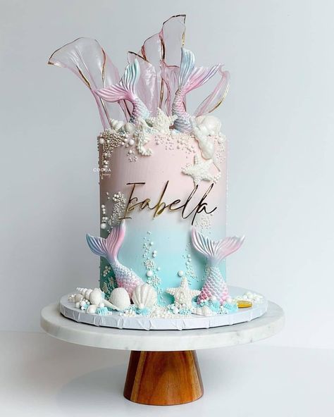 Pastel Mermaid Cake, Masha Cake, Barbie Themed Cake, Mermaid Queen, Barbie Mermaid, 6th Birthday Cakes, Little Mermaid Cakes, Mermaid Theme Birthday Party, Mermaid Birthday Cakes