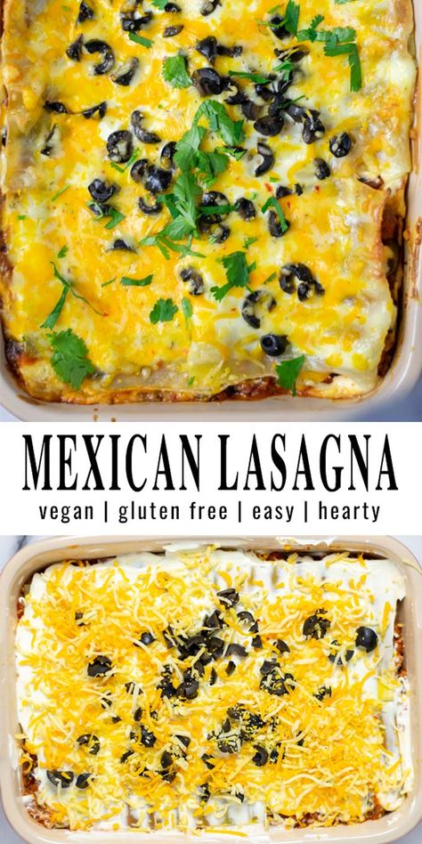 Lasagna Vegan, Vegan Casserole Recipes, Vegan Casseroles, Mexican Lasagna Recipes, Vegetarian Mexican Recipes, Vegan Ground Beef, Vegan Enchiladas, Mexican Lasagna, Vegan Casserole