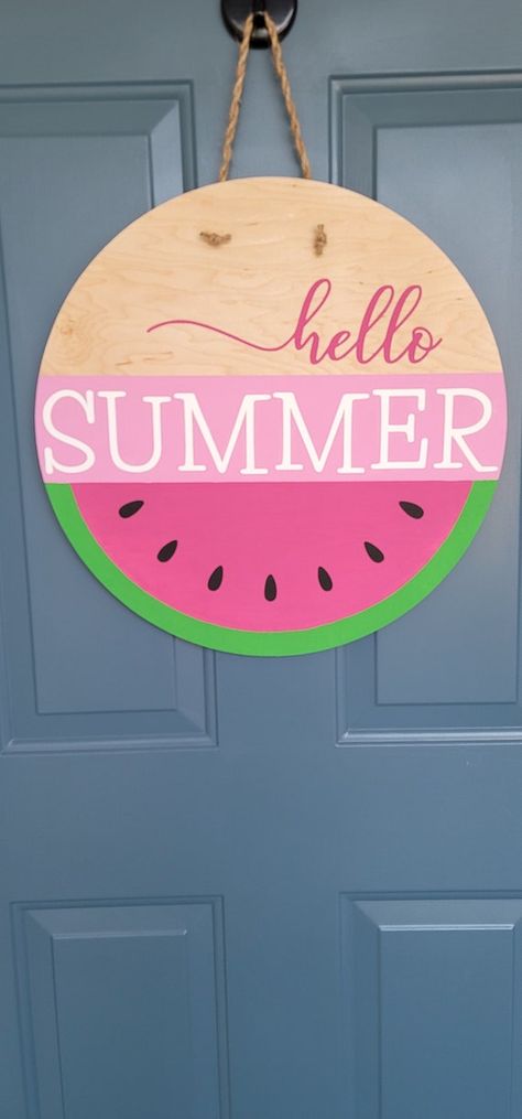 Wood Wreaths For Front Door, Watermelon Door Hanger, Wood Wreaths, Summer Porch Signs, Watermelon Designs, Summer Door Hanger, Front Door Porch, Wooden Front Doors, Summer Porch