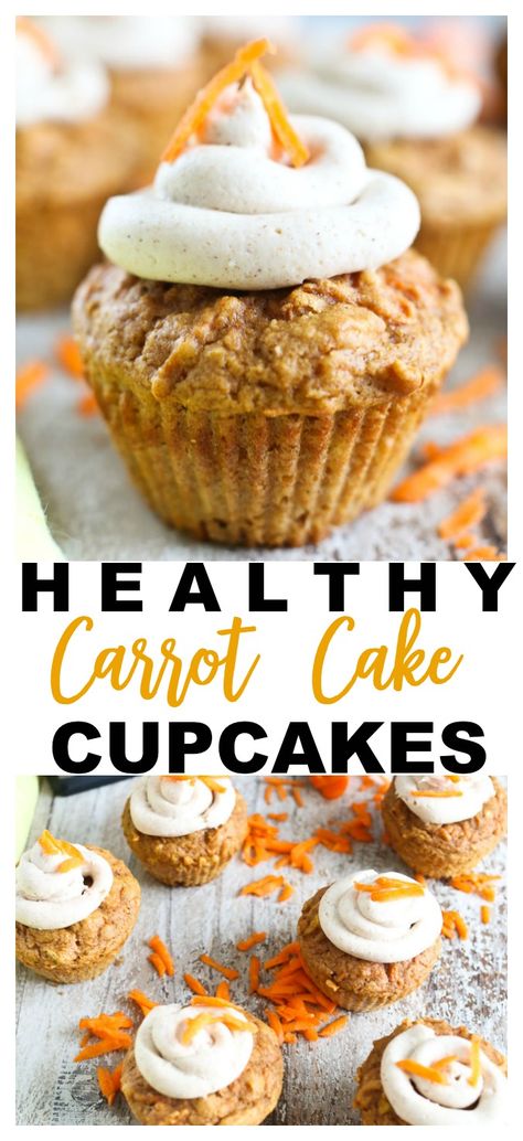 HEALTHY Carrot Cake Cupcakes recipe! Your whole family will thank you for making this recipe!! #healthy #recipes #carrotcake #easter #cupcakes #lowfat #lowcalorie #dessert | Posted By: DebbieNet.com Frosting Healthy, Healthy Cream Cheese Frosting, Desserts Nutella, Healthy Carrot Cake, Smores Dessert, Healthy Cupcakes, Coconut Dessert, Healthy Easter, Healthy Carrot Cakes