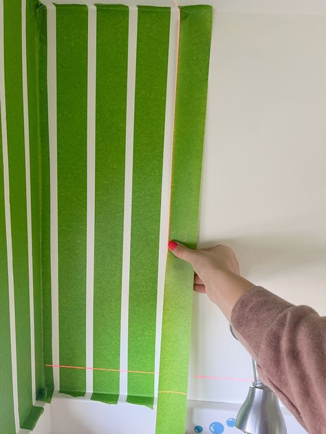 Stripes Bathroom Wall, Green Striped Wall, Half Wallpaper Wall, Striped Bathroom Walls, Painted Stripes On Wall, Blue Striped Walls, Striped Walls Vertical, Pinstripe Wall, Striped Accent Walls