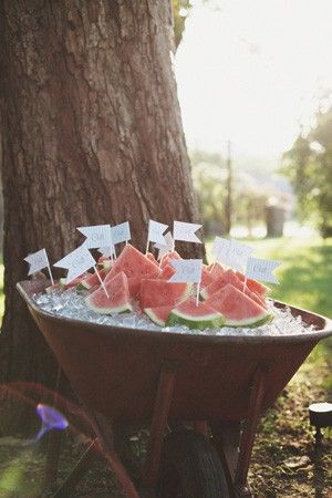 Does someone have a wheelbarrow I can borrow....and a lot of ice? Southern Wedding Food, Birthday Bbq, Southern Weddings, Wildflower Wedding, Nashville Wedding, Southern Wedding, Summer Parties, Wedding Food, Party Inspiration