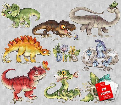 Dino Cross Stitch, Dino Embroidery, Dinosaur Cross Stitch, Baby Chart, Sleeping Bunny, Funny Pattern, Disney Cross Stitch Patterns, Baby Dino, Disney Cross Stitch