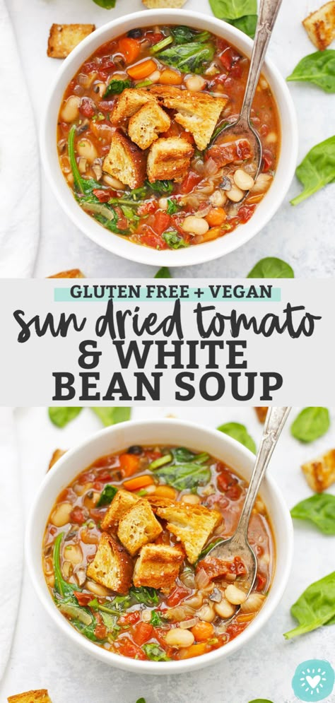 Tomato White Bean Soup, Tomato White Bean, Soup Healthy, Vegan Soup Recipes, Lunch Idea, Vegan Healthy, White Bean Soup, Vegan Soups, Vegan Soup