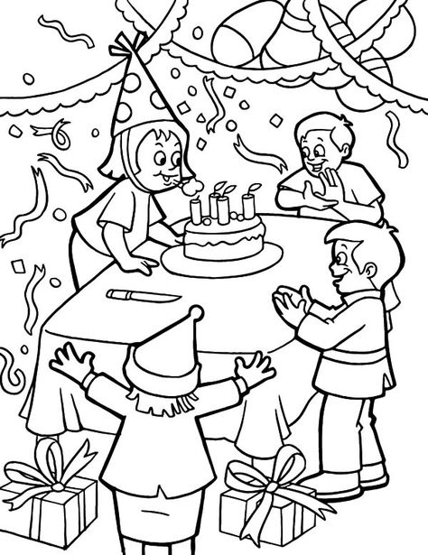 Blowing Candles at Birthday Party Coloring Pages - NetArt Party Coloring Pages, 90 Birthday, Happy Birthday Coloring Pages, Party Fotos, Colorful Birthday Party, Birthday Coloring Pages, Happy 6th Birthday, Detailed Coloring Pages, Happy Birthday Dad