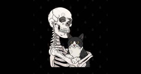 Tuxedo Cat Halloween, Tuxedo Cat Wallpaper, Tiina Menzel, Skeleton Tattoos, Cat Background, Skeleton Art, Cat Merchandise, Cat Halloween, Tuxedo Cat