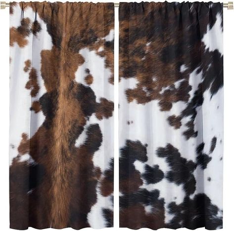 Amazon.com: LOMADIA Cow Print Blackout Curtain,Brown White Cowhide Animal Fur Western Rustic Farmhouse Style Window Treatments Rod Pocket Curtain for Bedroom Living Room Kitchen Decor Drapes 42x45in : Home & Kitchen Farm Curtains, Curtains Brown, Western Curtains, Animals Abstract, Windows Curtains, Curtains Vintage, Small Curtains, Cowhide Print, Rustic Window