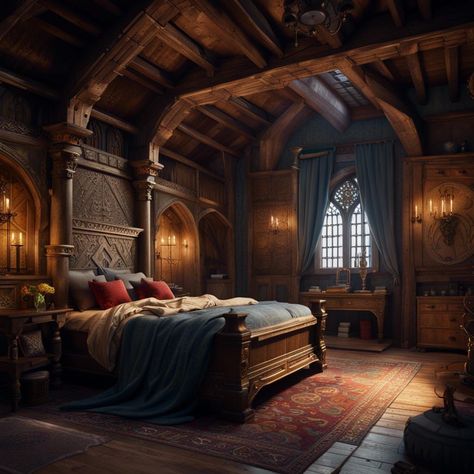 Cozy Medieval Bedroom, Bedroom Map Dnd, Fantasy Inn Room, Fantasy Bedroom Medieval, Medieval Castle Bedroom, Inn Aesthetic, Tower Bedroom, Fantasy Inn, Campaign Board