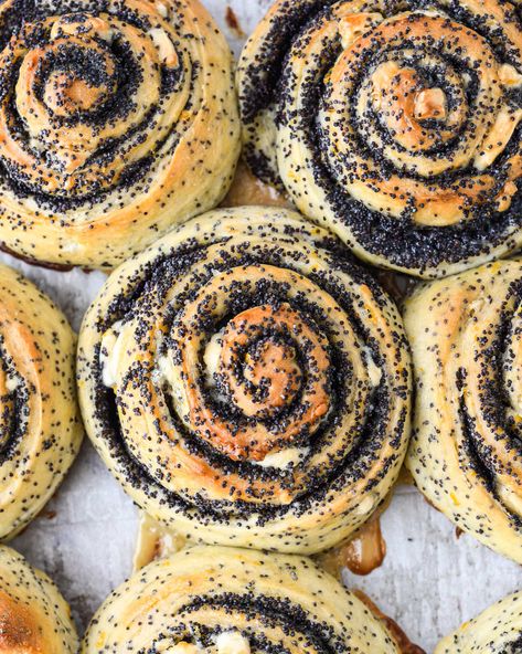 Poppyseed Roll, Lemon And White Chocolate, Morning Rolls, White Chocolate Covered, Poppy Seed Muffins, Lemon Poppyseed Muffins, Milk Bread, Cream Cheese Glaze, Challah Bread