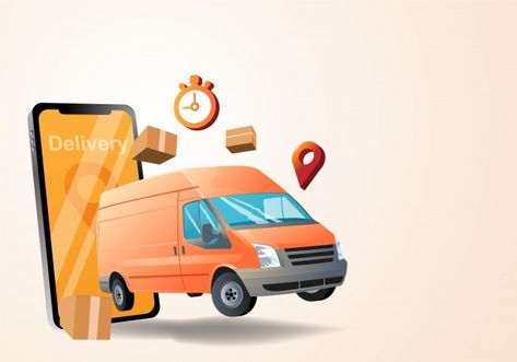 Delivery service with car | Premium Vector #Freepik #vector #phone #box #mobile #delivery Checker Cab, Car Delivery, Truck Transport, Road Transport, Red Vans, Car Icons, Publicidad Creativa, Delivery App, Man Sitting