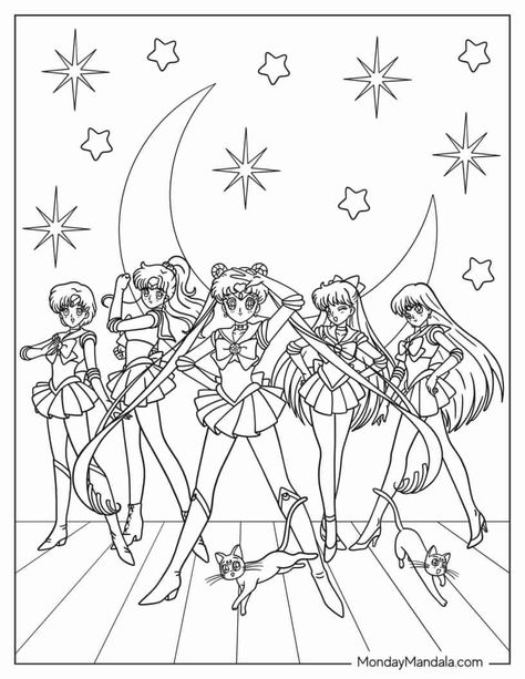 Sailor Moon Coloring Pages Free Printable, Coloring Pages Sailor Moon, Sailor Moon Drawing, Sailor Moon Coloring, Sailor Moon Coloring Pages, Moon Coloring Pages, Sailor Moon Tattoo, Sailor Moon Girls, Pattern Coloring Pages