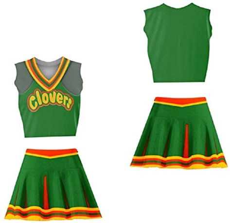 Clovers Cheer Costume, Clover Cheerleader, Clover Cheerleader Costume, 90s Dress Up, High Neck Tankini Top, Sun Dress Casual, Glitter Shorts, High Neck Tankini, Cheerleader Costume