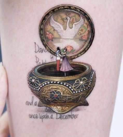 Anastasia Tattoo Disney, Music Box Tattoo, Anastasia Tattoo, Anastasia Music Box, Anastasia Disney, Detailed Tattoos, Box Tattoo, Princess Anastasia, Necklace Tattoo