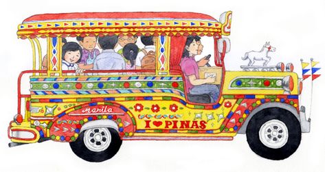 Aurora Boulevard, Quezon City: The History of the Jeepney and Jeepney Art – Lakbay ng Lakan Jeepney Illustration, Jeepney Art, Philippine Jeepney, Antipolo, Filipino Art, Philippine Art, Philippines Culture, Filipino Culture, Adult Coloring Designs