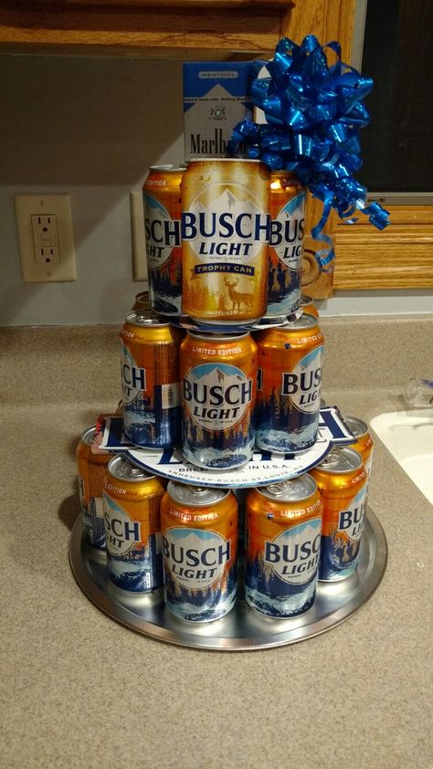 Busch light beer cake Busch Light Cake Beer Cans, Busch Beer Cake, Busch Light Birthday Party, Busch Light Birthday Cake, Bush Light Cake, Busch Light Themed Party, Busch Light Cake, Beer Cake Ideas, Beer Cakes For Men