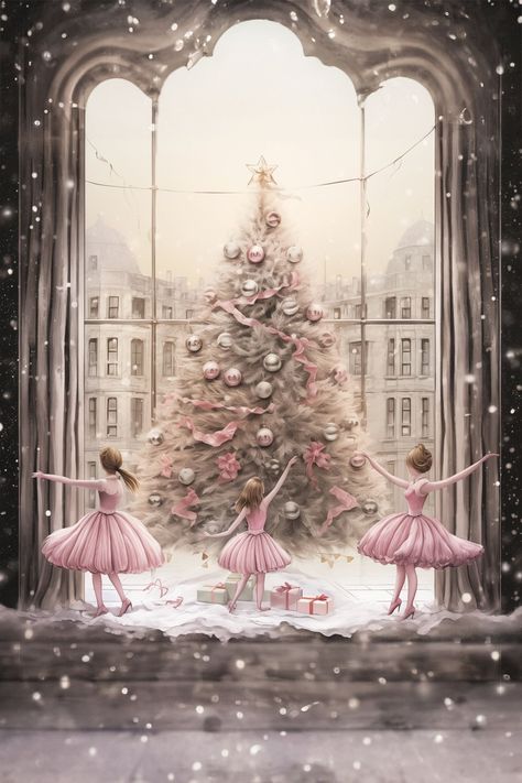 Christmas Ballerina, Ballet Wallpaper, Ballerina Christmas, Ballet Illustration, Christmas Tree Illustration, Ballet Christmas, Ballerina Art, Christmas Dance, Xmas Wallpaper