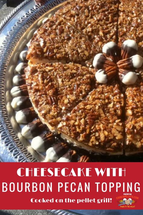 Pellet grilling recipes: Cheesecake with Bourbon Pecan Topping. Dessert on the pellet grill is the best kind! Find the recipe here: https://cookinpellets.com/course/dessert/ #Cookinpellets #pelletgrilling #Yum #dessert #cheesecake Pellet Grilling Recipes, Best Grill Recipes, Recipes Cheesecake, Dessert Cheesecake, Pecan Topping, Pellet Grill Recipes, Grill Recipes, Holiday Dessert, Pellet Grill