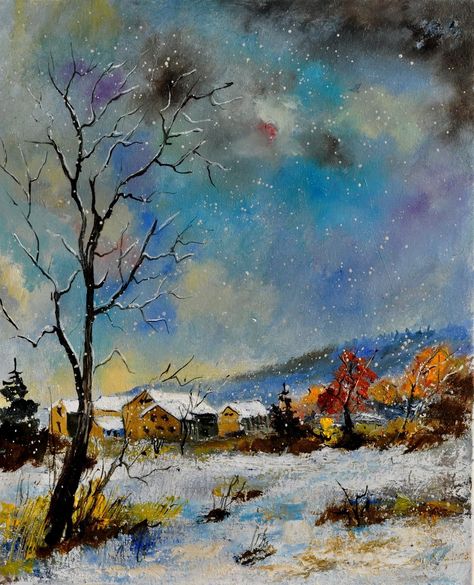 winter scene by pledent.deviantart.com Winter Szenen, Scenery Paintings, Winter Painting, Landscape Canvas Art, 수채화 그림, Winter Scenery, Unframed Wall Art, Wow Art, Landscape Canvas