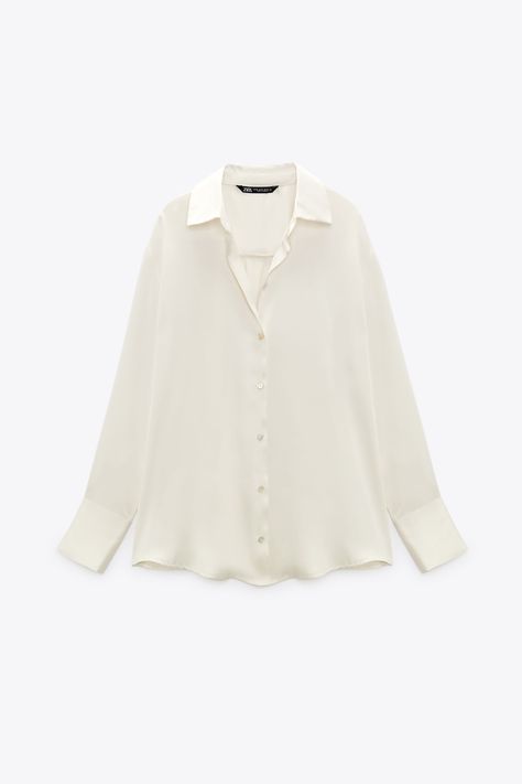 Zara 2022, Ruched Midi Skirt, Oyster White, Flowy Shirt, Sheer Shirt, Zara Shirt, Oversized Blouse, Flowy Pants, Ruffle Shirt