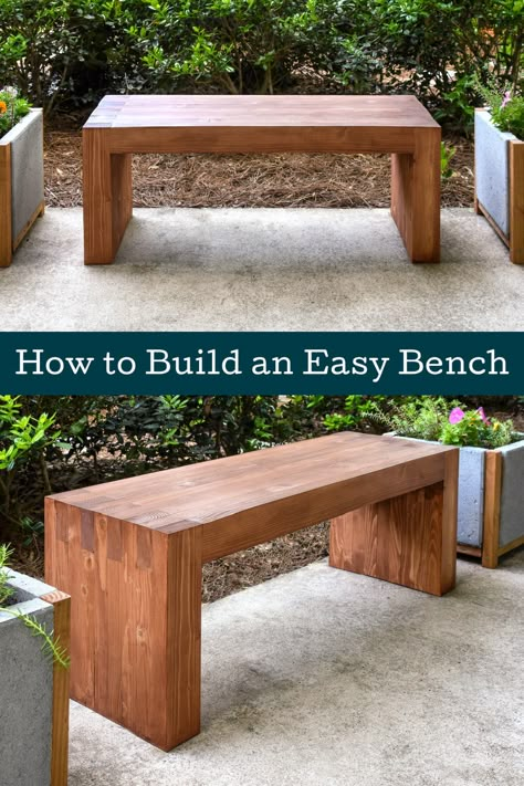 How To Make An Entryway Bench, Diy 2x4 Bench Outdoor, Free Bench Plans Easy Diy, Easy Diy Wood Bench, Diy Front Porch Bench Ideas, 4x4 Furniture Diy, Diy Bench With Planter Boxes, Outdoor Wooden Bench Diy, Outdoor Wood Decor Diy Projects