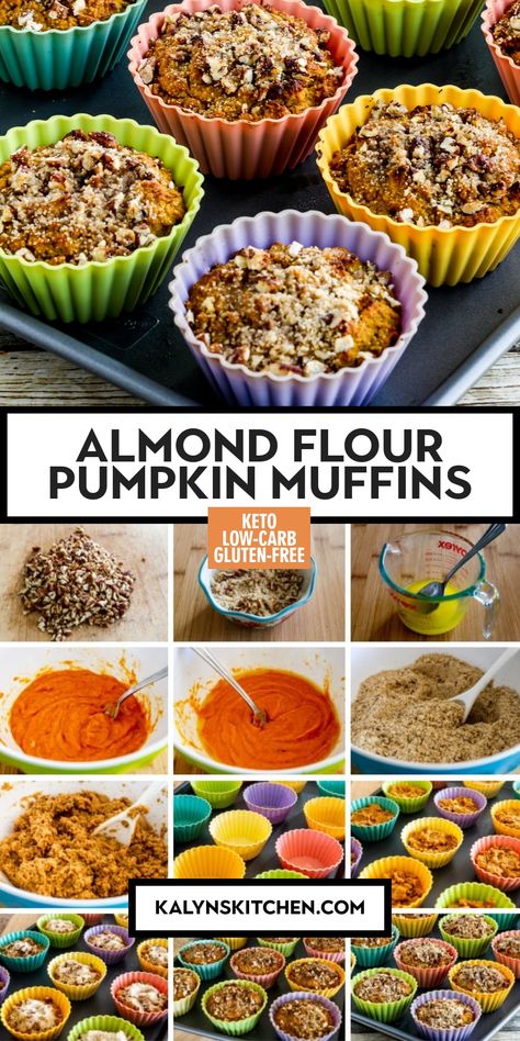 For everyone who wants that pumpkin spice flavor without a lot of carbs, here's an amazing recipe for Almond Flour Pumpkin Muffins! You'll love this pumpkin muffin recipe with only 7 net carbs in one muffin! [found on KalynsKitchen.com] #AlmondFlourPumpkinMuffins #PumpkinMuffins #AlmondFlourMuffins Almond Flour Pumpkin Muffins, Almond Flour Pumpkin, Almond Flour Muffins, Recipes Pumpkin, Pumpkin Muffin Recipes, Pumpkin Recipe, Low Carb Muffins, Almond Flour Recipes, Pumpkin Treat