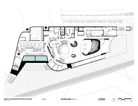 Seattle Aquarium Ocean Pavilion - LMN Architects Aquarium Architecture, Public Aquarium, Seattle Aquarium, Seattle Waterfront, Axonometric Drawing, Site Plans, Architecture Drawing Art, Architecture Studio, Public Park