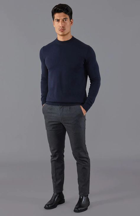 High Neck Sweater Outfit, Navy Blue Sweater Outfit, Navy Sweater Outfit, Turtle Neck Outfit Men, Turtleneck Outfit Men, Sweater Outfits Men, Turtleneck Outfit, Mock Turtle Neck, Navy Outfit