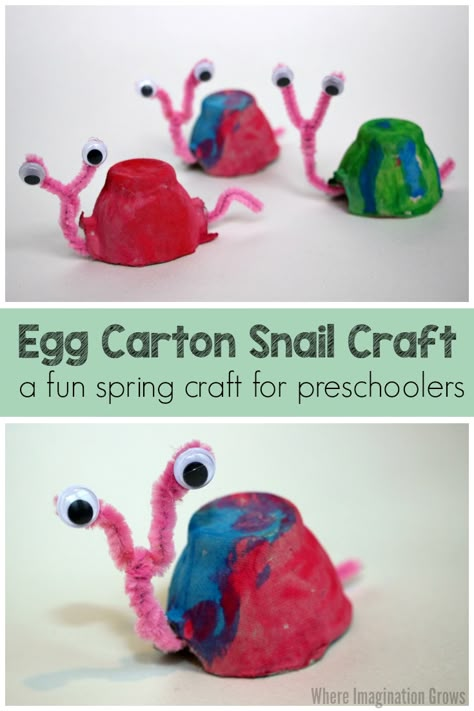 Fun egg carton snail craft for preschoolers! A simple spring bug craft for kids! Spring Crafts Preschool, Easy Preschool Crafts, Snail Craft, Craft For Preschoolers, Insect Crafts, Bug Crafts, Egg Cartons, Egg Carton Crafts, Spring Preschool