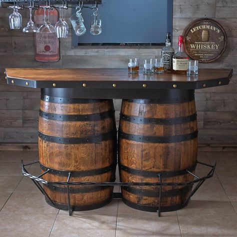 Doc Holiday's Hideout Barrel Bar Whiskey Barrel Ideas, Whiskey Barrel Bar, Wine Barrel Bar, Wine Barrel Table, Wine Barrel Ideas, Barrel Coffee Table, Wooden Barrels, Barrel Projects, Wine Barrel Furniture